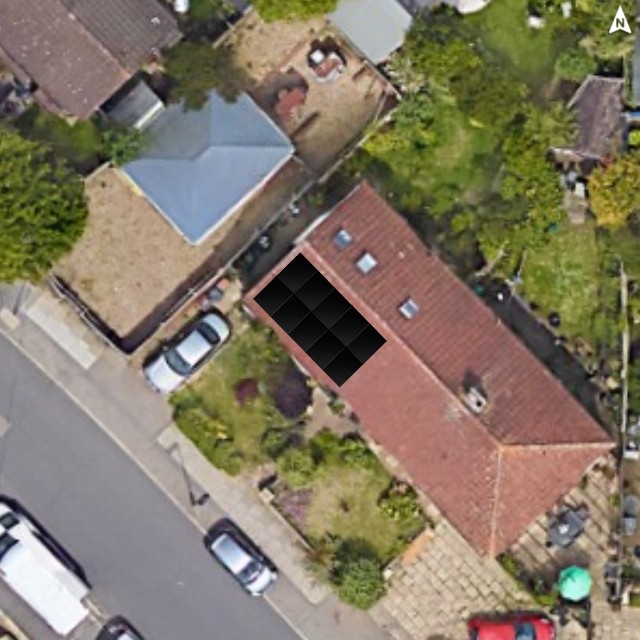 Aerial roof layout from an Apollogrid solar project in Orpington